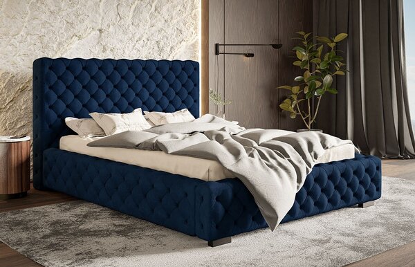 Čalúnená manželská posteľ MARILOU - 160x200, tmavo modrá