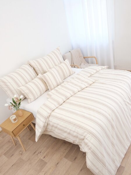 Bavlnené obliečky Natural - Prúžky béžové