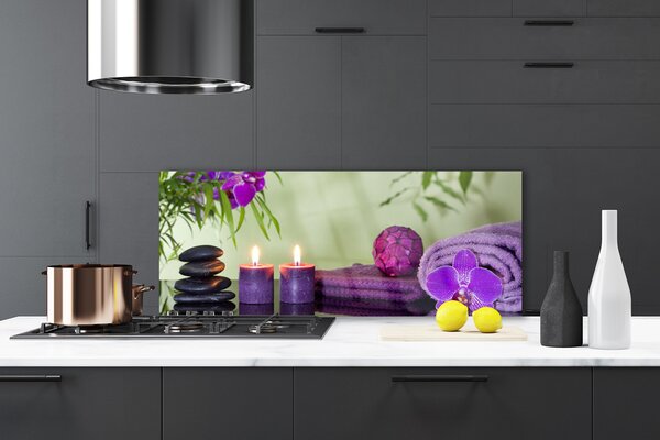 Sklenený obklad Do kuchyne Kamene sviečky umenie 125x50 cm