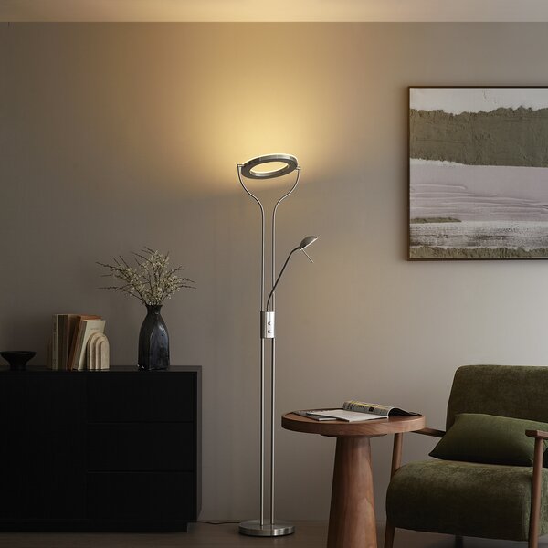 Moderná stojaca lampa oceľ s čítacím ramenom vrátane LED a stmievača - Divo