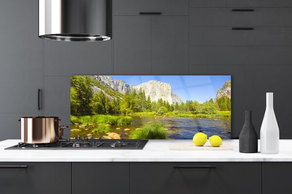 Sklenený obklad Do kuchyne Jazero hora les príroda 125x50 cm