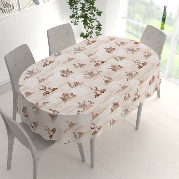 Biante Detský bavlnený oválny obrus Sandra SA-698 Hnedé lesné zvieratká na béžovom 50x100 cm