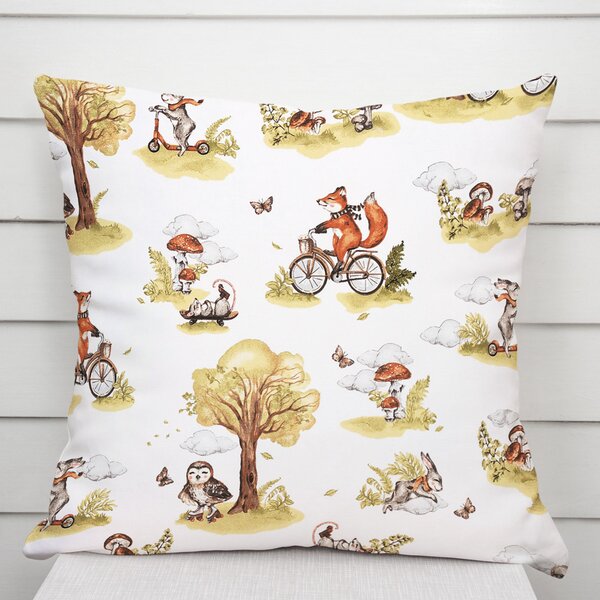Biante Detská bavlnená obliečka na vankúš Sandra SA-697 Líšky na bicykloch - zelené na bielom 30 x 50 cm