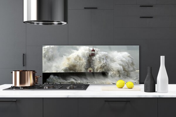 Sklenený obklad Do kuchyne Maják krajina 125x50 cm