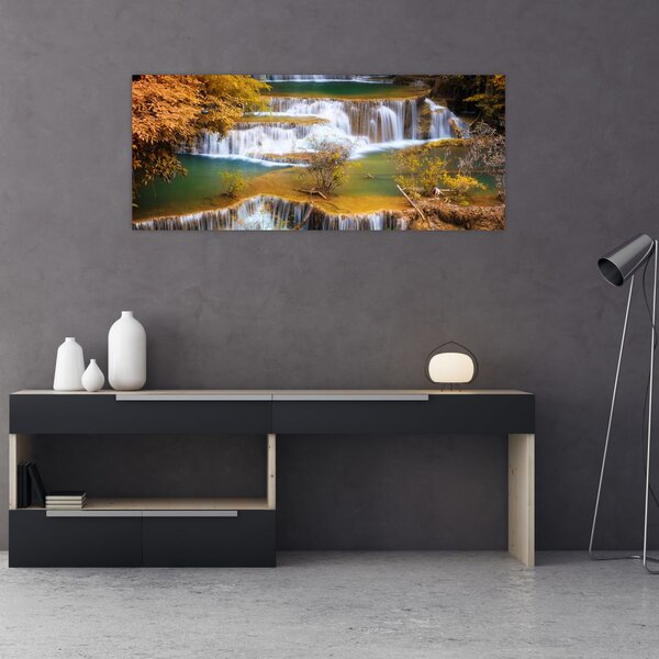 Obraz - Vodopády Huay Mae Khamin, Thajsko (120x50 cm)