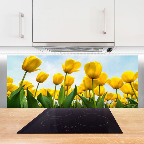 Sklenený obklad Do kuchyne Tulipány kvety rastlina 125x50 cm