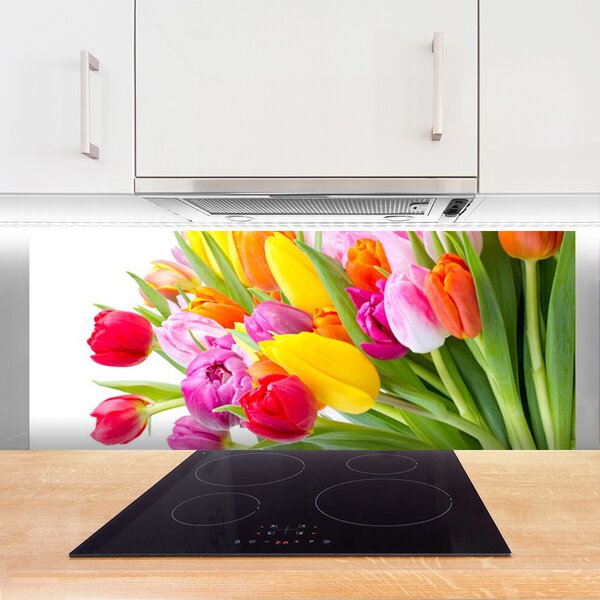 Sklenený obklad Do kuchyne Tulipány kvety rastlina 125x50 cm