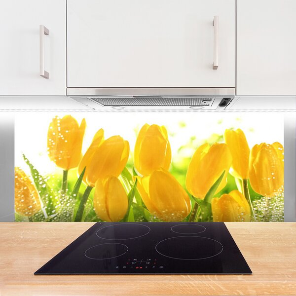 Sklenený obklad Do kuchyne Tulipány kvety rastlina 125x50 cm