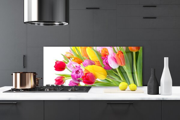 Sklenený obklad Do kuchyne Tulipány kvety rastlina 125x50 cm
