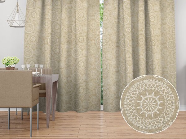 Biante Dekoračný záves Leona LN-170 Biele mandaly na režnom 130x140 cm