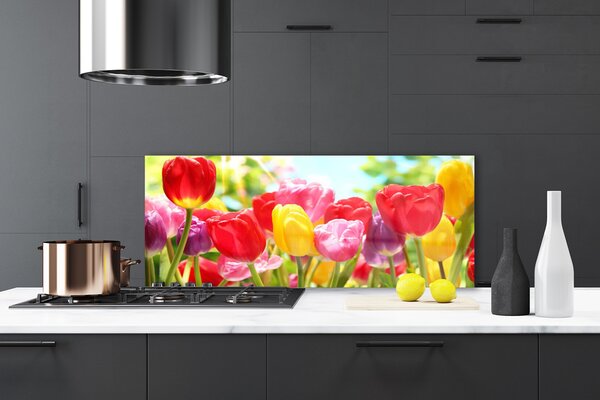 Sklenený obklad Do kuchyne Tulipány kvety rastlina 125x50 cm
