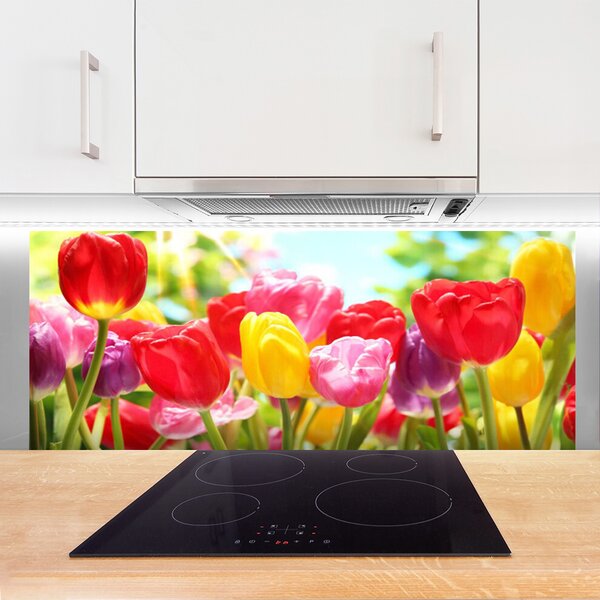 Sklenený obklad Do kuchyne Tulipány kvety rastlina 125x50 cm