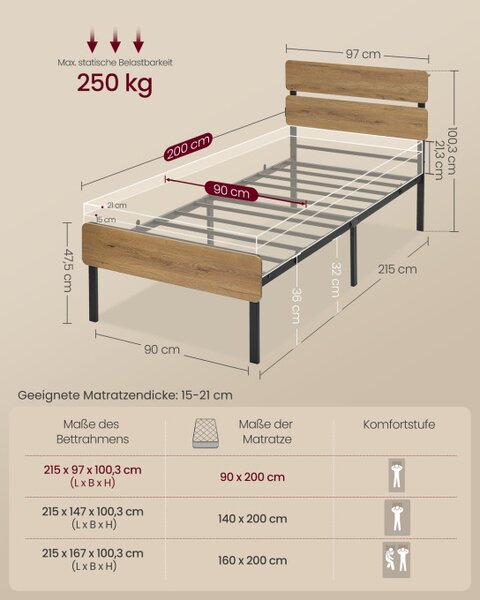 Kovová posteľ s LED osvetlením 90 cm RMB102K01