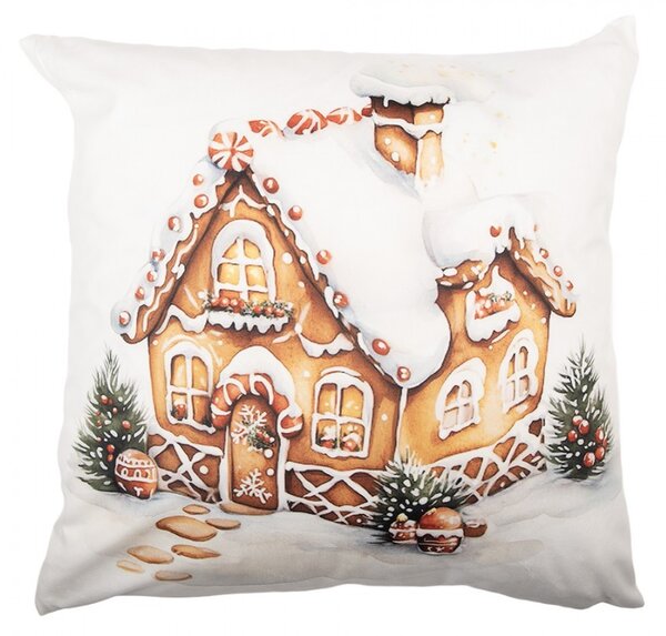 Biela obliečka na vankúš s perníkovou chalúpkou - 45*45 cm - Clayre & Eef