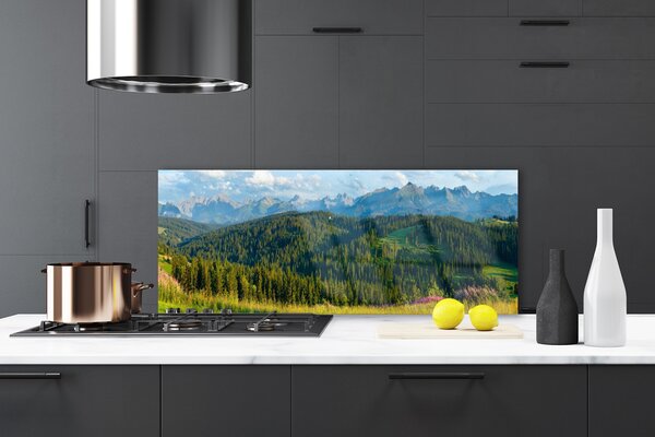 Sklenený obklad Do kuchyne Hora les príroda 125x50 cm