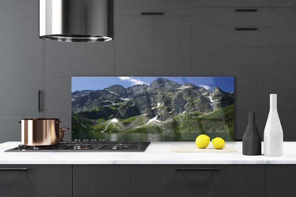 Sklenený obklad Do kuchyne Hory jazero les príroda 125x50 cm