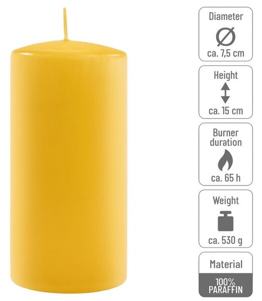 Sada stĺpových sviečok, 15 cm, Ø 7,5 cm, žltá, 2 ks