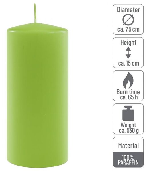 Sada stĺpových sviečok, 15 cm, Ø 7,5 cm, svetlozelená, 2 ks