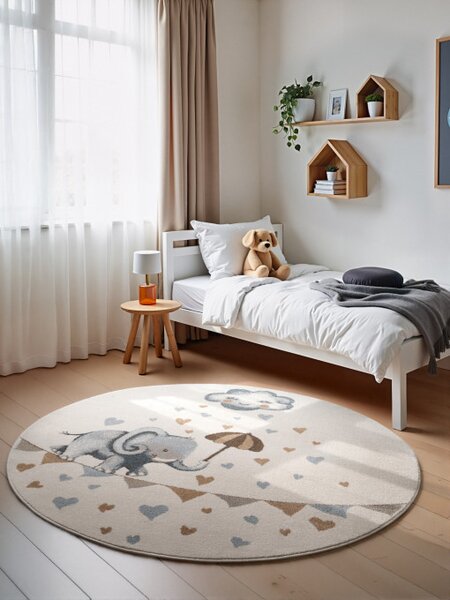 Koberec Villeroy & Boch BOHO KIDS Round Walk like an Elephant Rainy krémový kruh