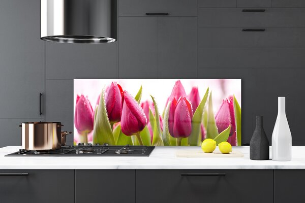 Sklenený obklad Do kuchyne Tulipány kvety rastlina 125x50 cm