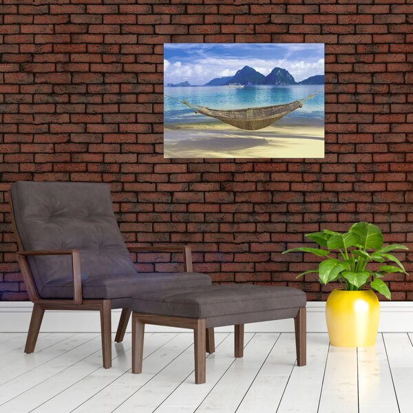 Obraz - Obraz hojdacej siete na pláži 2 (70x50 cm)