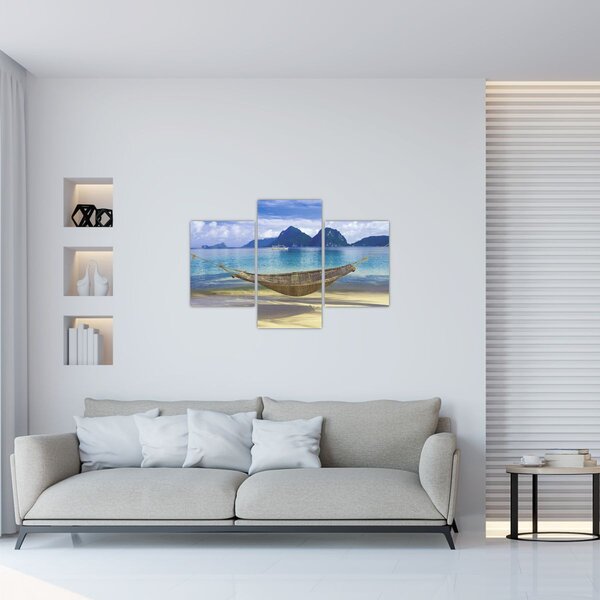 Obraz - Obraz hojdacej siete na pláži 2 (90x60 cm)