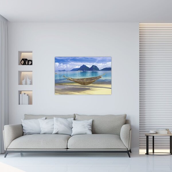 Obraz - Obraz hojdacej siete na pláži 2 (90x60 cm)