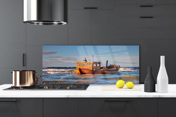 Sklenený obklad Do kuchyne Loďka more príroda 125x50 cm