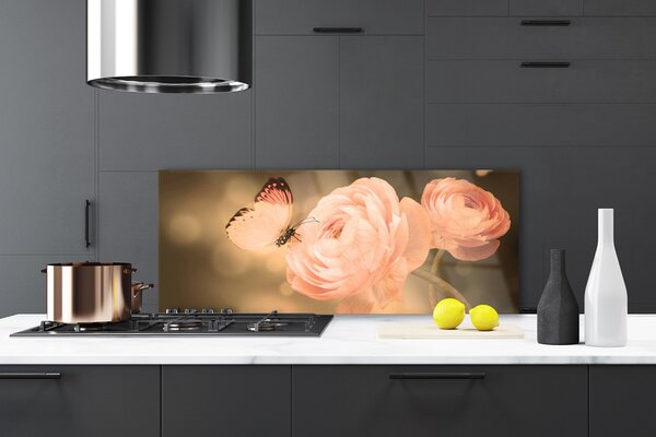 Sklenený obklad Do kuchyne Motýľ ruže príroda 125x50 cm