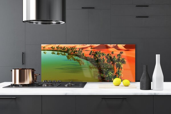 Sklenený obklad Do kuchyne Jazero púšť palmy 125x50 cm