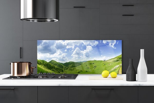 Sklenený obklad Do kuchyne Hora lúka príroda 125x50 cm