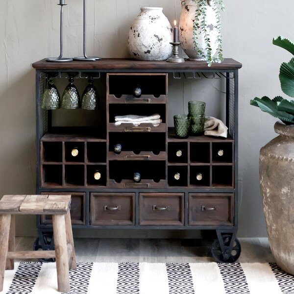 Drevená antik vinotéka Bourseiller na kolieskach - 94*37*91 cm - Chic Antique