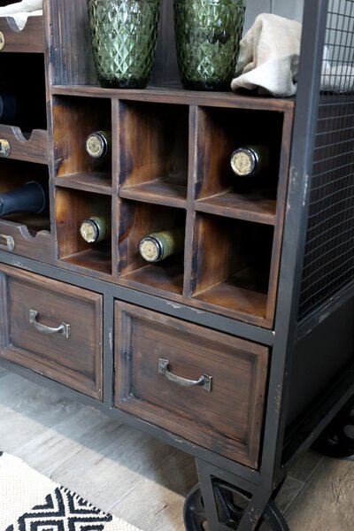 Drevená antik vinotéka Bourseiller na kolieskach - 94*37*91 cm - Chic Antique