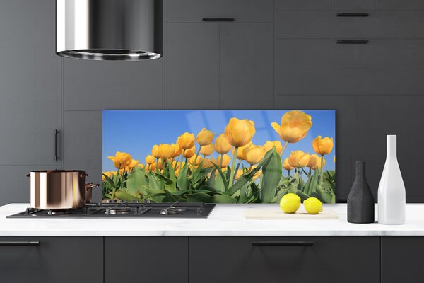 Sklenený obklad Do kuchyne Tulipány kvety rastlina 125x50 cm