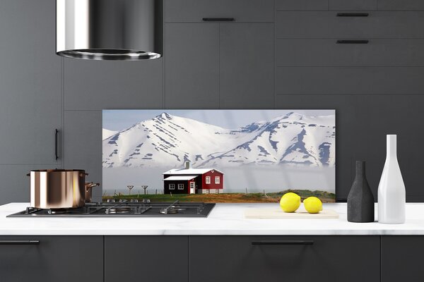 Sklenený obklad Do kuchyne Hora dom krajina 125x50 cm