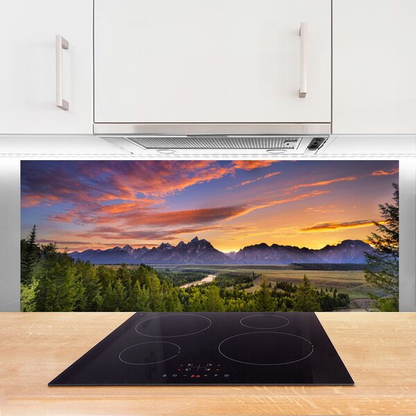 Sklenený obklad Do kuchyne Hora les slnko príroda 125x50 cm