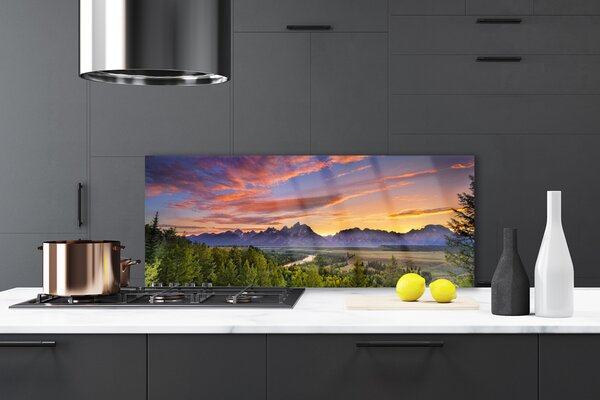 Sklenený obklad Do kuchyne Hora les slnko príroda 125x50 cm