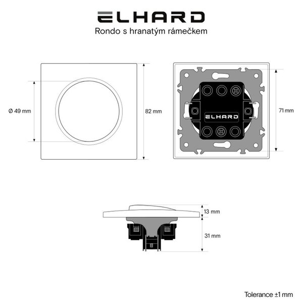 Elhard Vypínač Rondo č.1 so štvorcovým rámčekom, strieborný - kompletný RD5101S