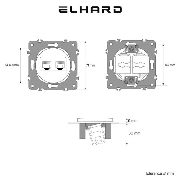 Elhard Dátová zásuvka Rondo 2xRJ45, strieborná RD2022S