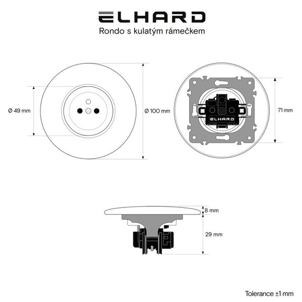 Elhard Okrúhla zásuvka Rondo s okrúhlym rámčekom, biela - kompletná RD6000W