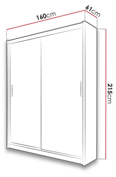 Šatníková skriňa s posuvnými dverami a zrkadlom 160 cm ORIA - biela