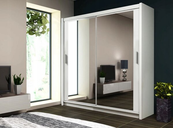 Šatníková skriňa s posuvnými dverami a zrkadlom 160 cm ORIA - biela