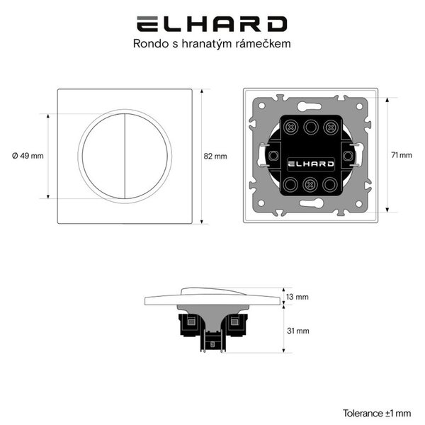 Elhard Vypínač Rondo č.5 so štvorcovým rámčekom, čierny - kompletný RD5105B
