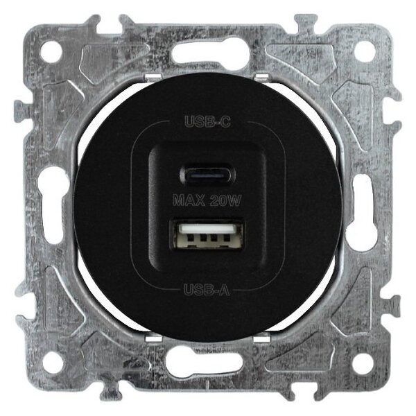 Elhard Okrúhla zásuvka USB A+C Rondo 20W, čierna RD2033B