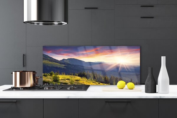 Sklenený obklad Do kuchyne Hora les slnko krajina 125x50 cm