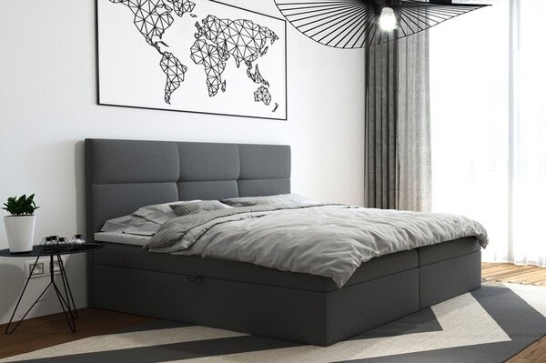 Čalúnená manželská posteľ s úložným priestorom 160x200 BASTIEN - sivá