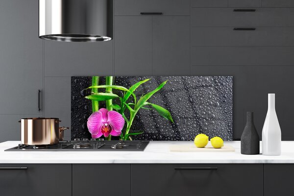 Sklenený obklad Do kuchyne Bambus kvet kvapky 125x50 cm