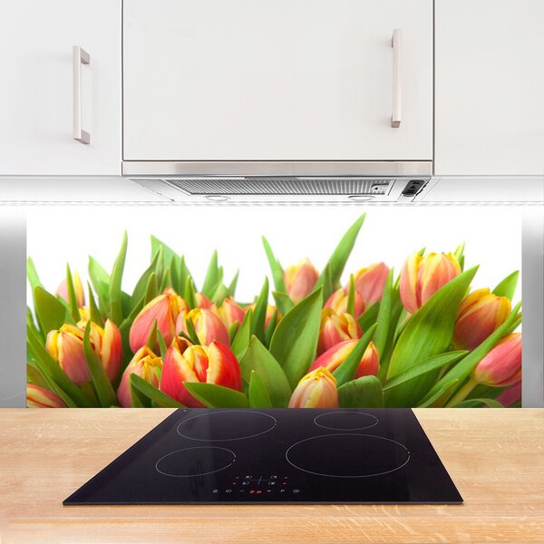 Sklenený obklad Do kuchyne Tulipány kvety rastlina 125x50 cm