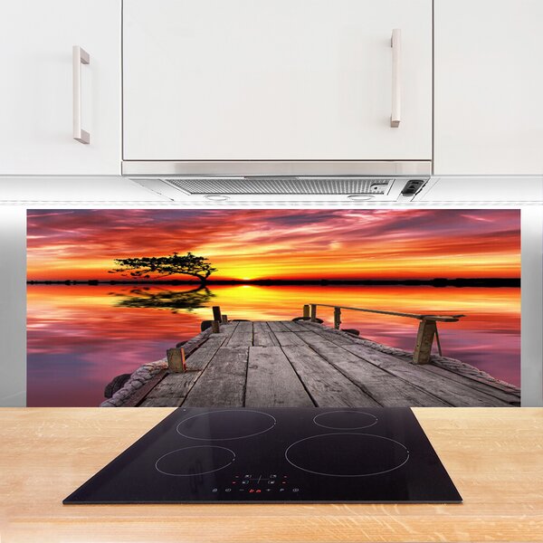 Sklenený obklad Do kuchyne Mólo jazero architektúra 125x50 cm