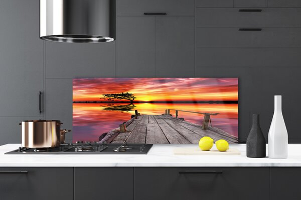Sklenený obklad Do kuchyne Mólo jazero architektúra 125x50 cm
